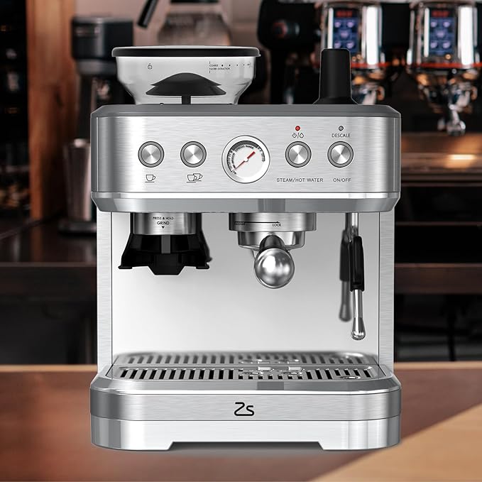 OMTech Espresso Machine - 15 Bar Milk Frother Grinder Italian Pump 2.5L Tank Stainless Steel