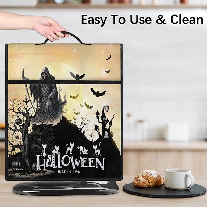 cfpolar Kitchen Aid Mixer Cover Compatible with 6-8 Quarts Halloween Grim Reaper Bat Stand Mixer Cover Kitchen Aid Mixers Accessories Appliance Organizer Bag Dust Covers with Zipper Pocket