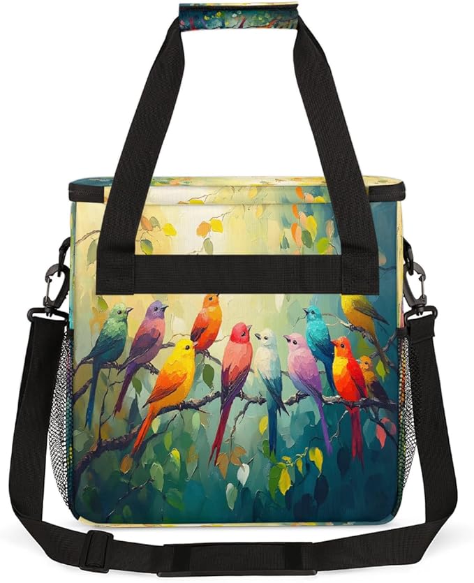 Colorful Magpie Bird Oil Painting Coffee Maker Carring Bag Travel Carrying Storage Tote Bag Compatible with Keurig K-Mini or K-Mini Plus Portable Single Serve Coffee Brewer Case with Pockets