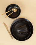 Euro Ceramica Euro Essential Collection 16 Piece Dinnerware Set Service for 4 Solid Semi-Matte Black