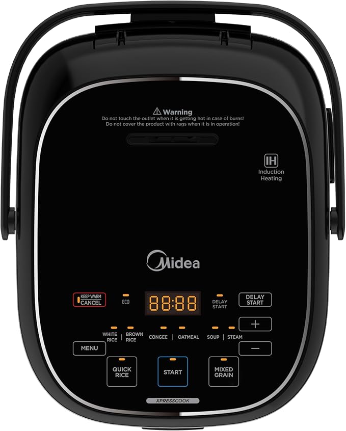 Midea 3L Rice Cooker with Steamer Basket 6-Cup Uncooked Capacity Induction Heating &amp Fuzzy Logic Technology 24h Delay Start &amp Keep Warm Non-Stick Inner Pot