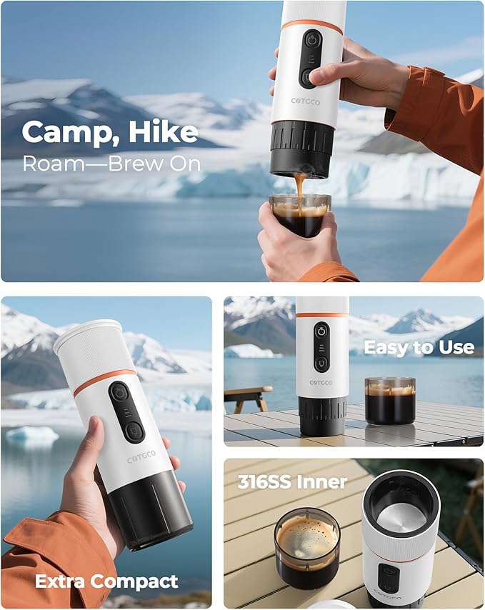 Portable Espresso Maker 20 Bar Self‑Heating &amp Auto-off | 13500 mAh Battery Brews 8 Shots | 12 V Mini Coffee Machine Compatible with Nespresso Original Pods | Car/Travel/Camping