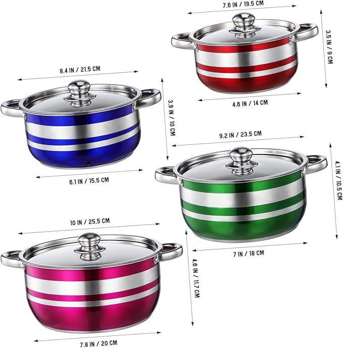 BESPORTBLE 4pcs Stainless Steel Pot Set with Base Induction Cooktop Compatible Kitchen Stockpots Easy-clean Cookware for Pasta Soup and Everyday Cooking