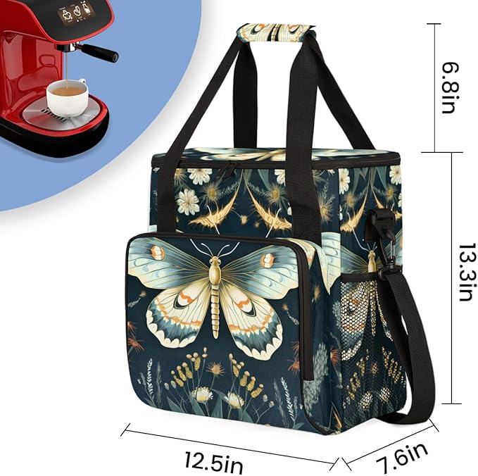 Gothic Butterfly Coffee Maker Carrying Bag Glitter Butterfly Travel Storage Bag Compatible with K-Mini or K-Mini Plus Single Serve Coffee Brewer Carrying Case with Multiple Pockets &amp Shoulder St