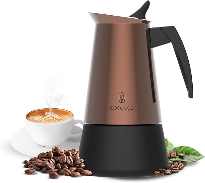 Cecotec Piccolina Italian Coffee Maker 600 Bronze 300ml 6 Coffee Cups Stainless Steel Suitable for All Surfaces Premium Filter Safety Valve Heat Resistant Handle Elegant Design