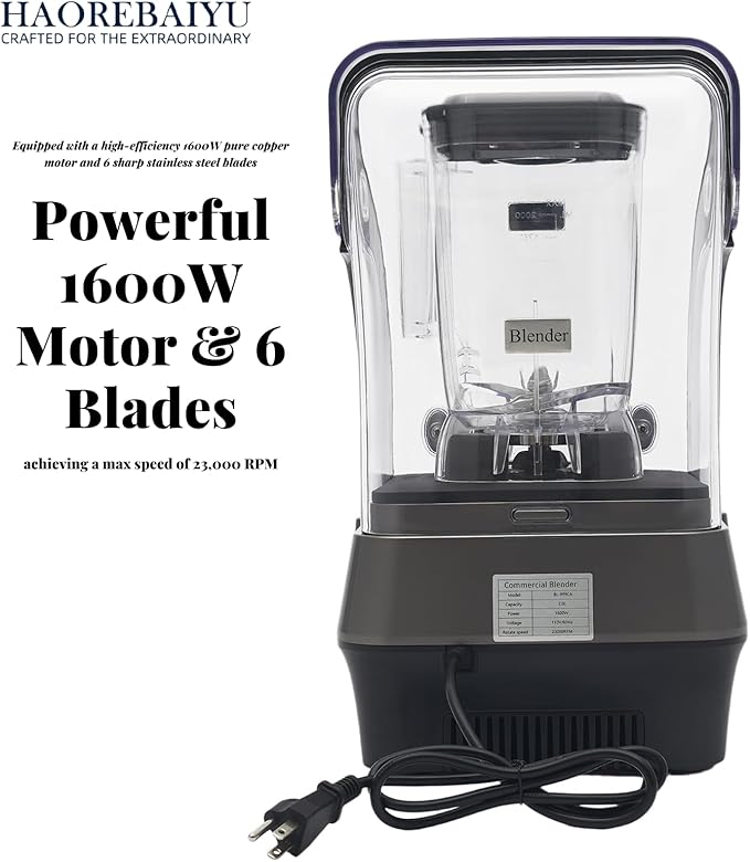 1600W Commercial Blender 2L Large Capacity Multifunctional Blender with 9-Speed &amp Pulse High-Speed Motor for Smoothies Ice Crushing Juice Soup - Professional Heavy Duty &amp Quiet Design(110