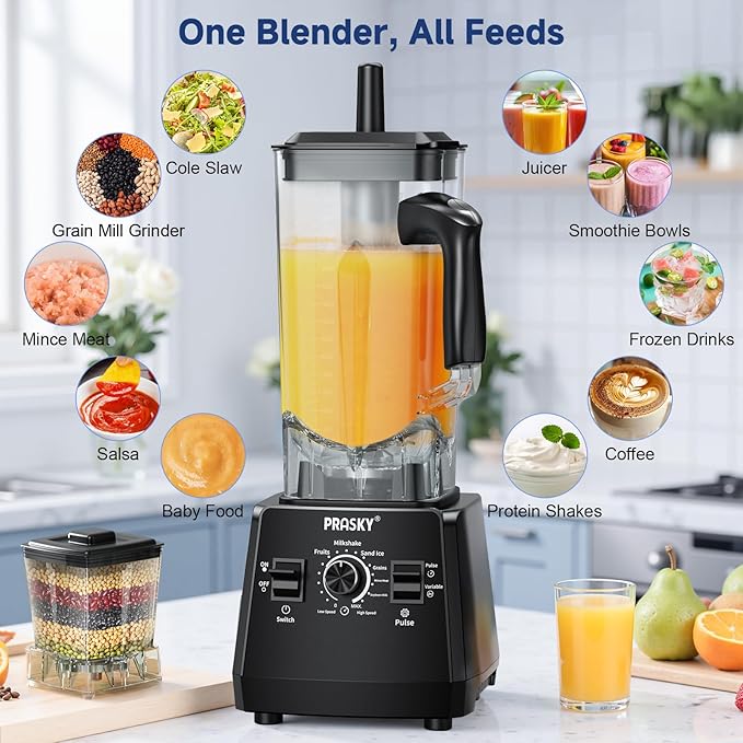 Blender Smoothies 102oz Large Capacity Kitchen Blender 1000Watts Motor 2-in-1 Professional Countertop Blenders and Grinder Combo Frozen Fruit Ice Crush Nuts BPA-Free - Black