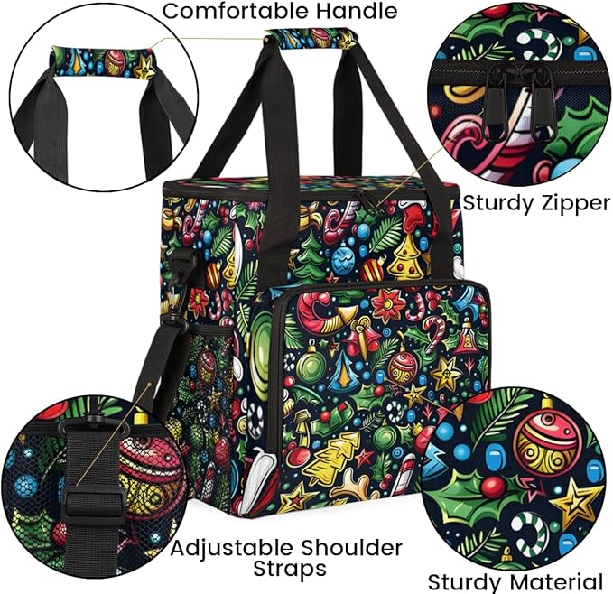 Christmas Bell Stars Coffee Maker Carrying Bag Portable Travel Storage Tote Bag Compatible with K-Mini or K-Mini Plus Single Serve Coffee Brewer Carrying Case with Multiple Pockets &amp Shoulder St
