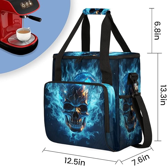 Skull Travel Coffee Maker Carrying Bag Large Organizer Storage Tote Bag Insulated Reusable Cooler Grocery Bags