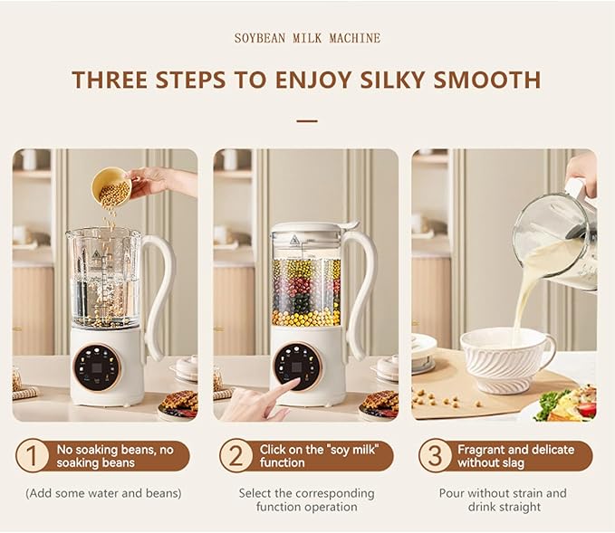Nut Milk Juice Maker Automatic 47oz Soy Milk Maker Machine for Homemade Almond Oat Soy Multifunctional Milk Machine and Juicer with Timing Automatic Cleaning Insulation Function 600W