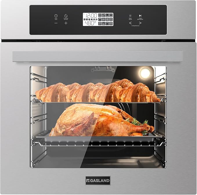 GASLAND 24 Inch Electric Wall Oven 2.6 Cu.ft Built-in Single Wall Oven 12 Cooking Functions 3D Heating Convection Oven with Rotisserie Touch Control Safety Lock ETL Certified Stainless Steel