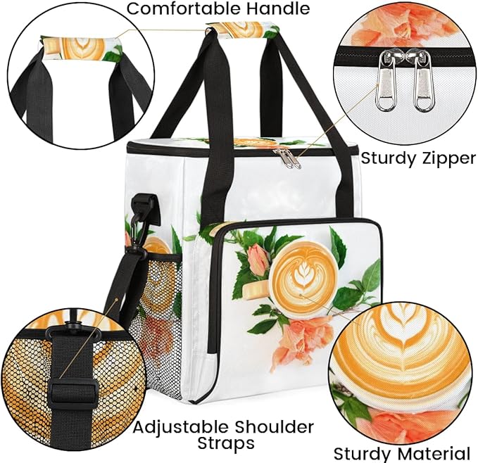 coffee beans cup flower Coffee Maker Carring Bag Travel Carrying Storage Tote Bag Compatible with Keurig K-Mini or K-Mini Plus Portable Single Serve Coffees Brewer Case with Pockets for K-cup Pods