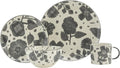 Gray and Ivory Sixteen Piece Round Floral Ceramic Service For Four Dinnerware Set