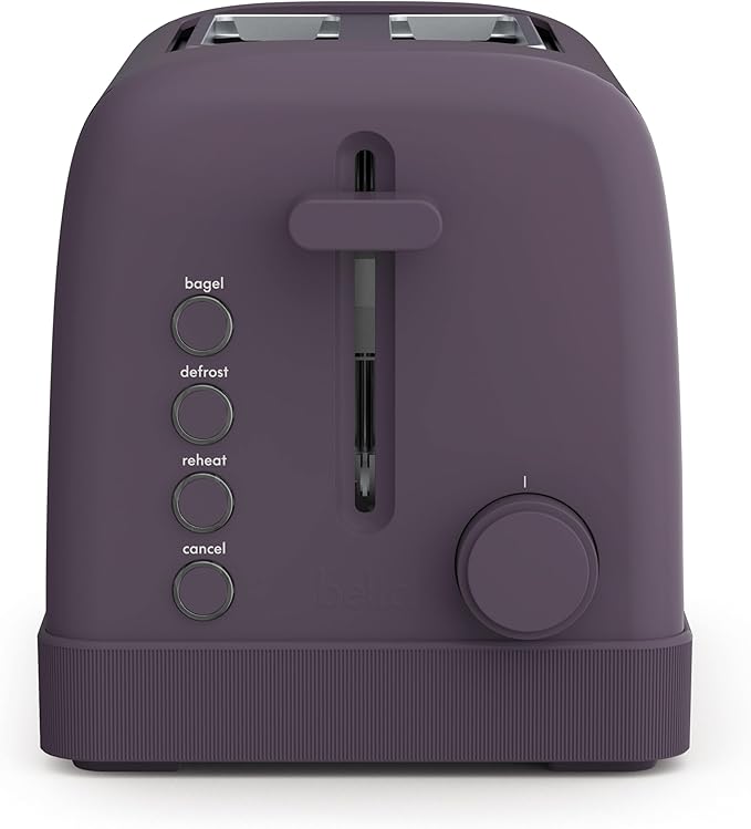 bella 2 Slice Toaster 6 Setting Shade Control w Reheat Cancel Bagel &amp Defrost Buttons Removable Crumb Tray Anti Jam &amp Auto Shutoff Auto Centering Guides &amp Cord Wrap 900 Watt Plum