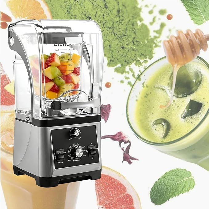 Countertop Professional Electric Food Machine Smoothie Protein Shake Licuadora Silent Smoothie Maker with Cover Cold Press Juicer Speed Adjustable for Juices and Smoothies(Gray)