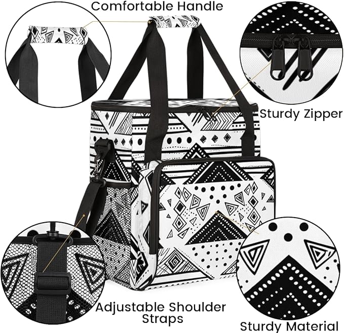 Traditional Aztec Coffee Maker Carrying Bag Vintage Striped Pattern Travel Storage Bag Compatible with K-Mini or K-Mini Plus Single Serve Coffee Brewer Carrying Case with Pockets &amp Shoulder Stra