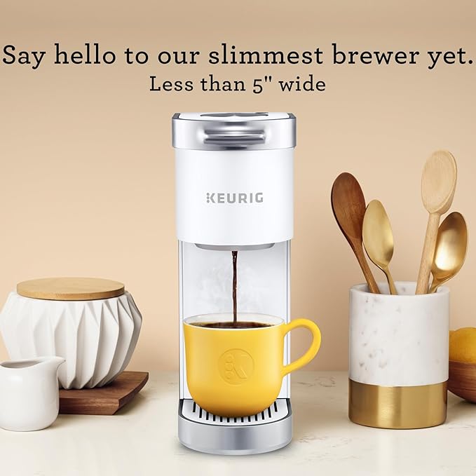 Keurig K-Mini Plus Single Serve K-Cup Pod Coffee Maker with 6 to 12oz Brew Size Stores up to 9 K-Cup Pods Travel Mug Friendly Matte White