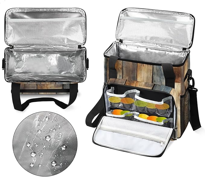 Rustic Wood Pattern Coffee Maker Travel Bag for Keurig K-Mini/K-Mini Plus Insulated Waterproof Tote with Pockets for K-Cup Portable Single-Serve Brewer Case
