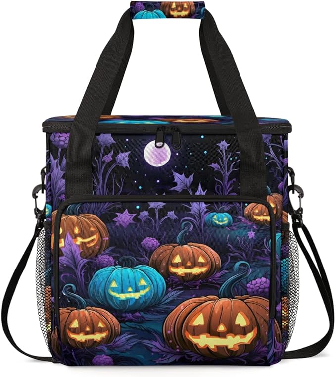 Gothic Moon Halloween Pumpkin Coffee Maker Carrying Bag Travel Storage Bag Compatible with K-Mini or K-Mini Plus Single Serve Coffee Brewer Carrying Case with Multiple Pockets &amp Shoulder Strap