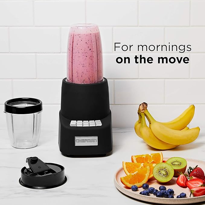 Chefman Countertop + Travel Dynamic Blending System 12-Piece Set 3 Programmed Speeds &amp Pulse Easy Ice Crushing for Shakes &amp Smoothies Dishwasher-Safe 32-Oz Pitcher 12Oz &amp 2 24Oz Tumbl