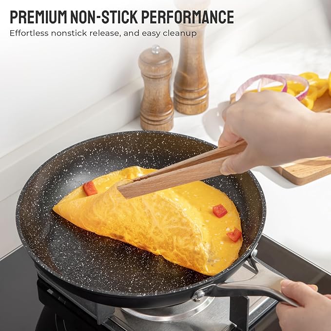 Induction Cookware Nonstick BEZIA Pots and Pans Set for Induction Cooktop Compatible with All Stoves Dishwasher Safe Kitchen Cooking Pan Set with Frying Pans Saucepans &amp Stockpot 10-Piece (Bl