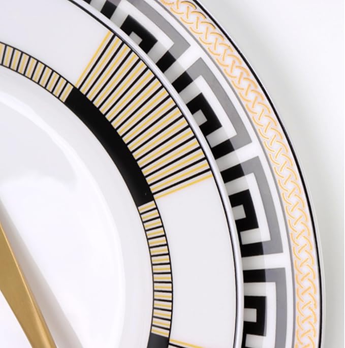 Premium Dinnerware Set for 4 16 Pieces Black and Gold Striped Dishes Set with Teacup snd Saucer Bone China Plate Sets for Brunch Housewarming Anniversary Present