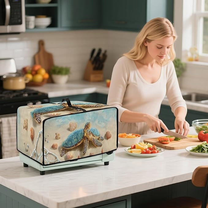 Beach Sea Turtle Printed Toaster Cover Heavy Duty Toaster Oven Dust Cover with Accessory Pockets Washable Kitchen Small Appliance Protector M