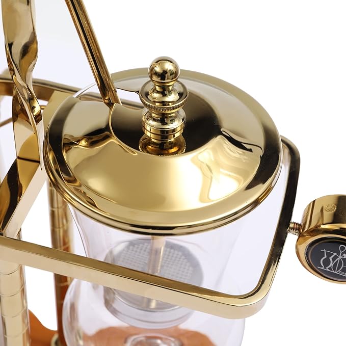 Belgium Balance Syphon Coffee Maker Vintage Belgian Siphon Brewer with Glass Cup&ampCoffee Spoon Disassemble Luxury Coffee Pot Set for Home Kitchen Office-Gold