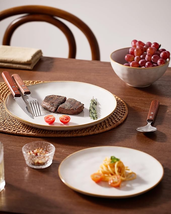Famiware Ocean Round Plates and Bowls Set 18 Pieces Dinnerware Sets Dishes Set for 6 Reactive Glaze Microwave and Dishwasher Safe Scratch Resistant Cappuccino White