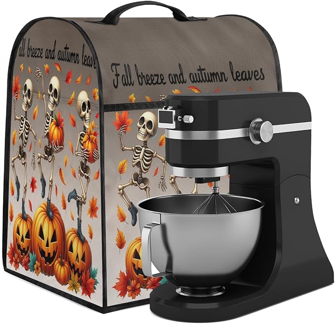 cfpolar Kitchen Aid Mixer Cover Compatible with 6-8 Quarts Fall Skeleton Pumpkin Stand Mixer Cover Kitchen Aid Mixers Accessories Appliance Organizer Bag Dust Covers with Zipper Pocket