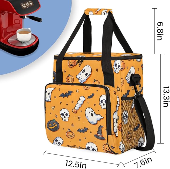 Halloween Pumpkin Coffee Maker Carrying Bag Fantastic Pumpkin Travel Storage Bag Compatible with K-Mini or K-Mini Plus Single Serve Coffee Brewer Carrying Case with Multiple Pockets &amp Shoulder S