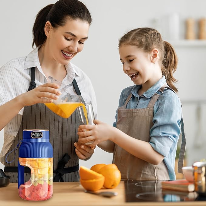 Portable Blender Large Capacity Portable Juicer Blender 10 Blades Electric Personal Blenders with Anti-slip Handle Juicer Cup with Digital Display Blender for Kitchen Travel Sport Portable Juicer Per