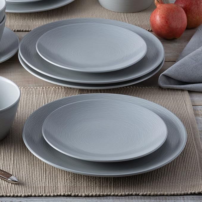 Noritake Colorscapes Grey-on-Grey Swirl 12-Piece Coupe Dinnerware Set Service for 4