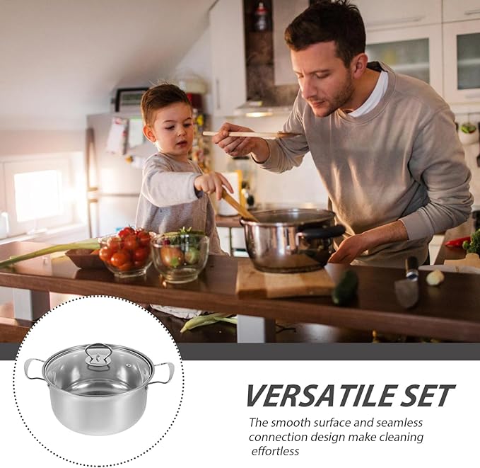 GLEAVI 3-Piece Stainless Steel Cookware Set Includes Soup Pot Milk Pot and Frying Pan Sturdy Kitchen for Household Use Versatile Multi-functional Cookware Set