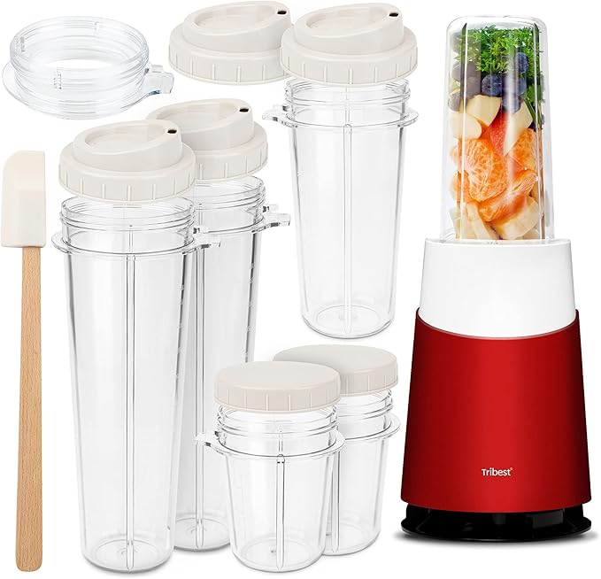 Tribest Personal Blender II Small Portable Blender for Shakes and Smoothies with BPA-Free Cups Red