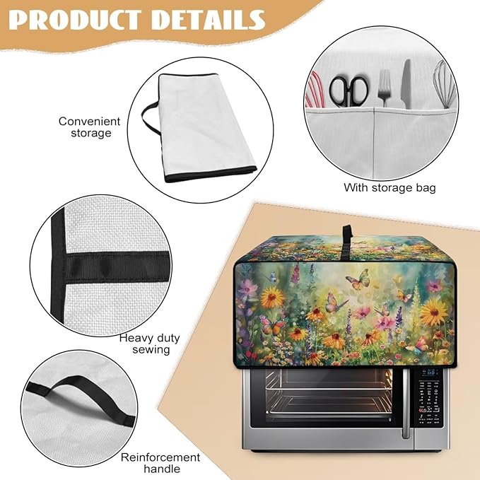 Sunflower Butterfly Toaster Oven Cover Wide Slot Dustproof Washable Toaster Oven Air Fryer Cover Universal Fit Most Standard Toasters Green and Yellow