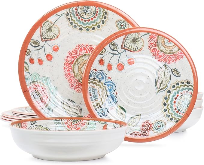 Elama Ester Melamine Dinnerware Set Multicolored 12 Piece Set (935115832M)