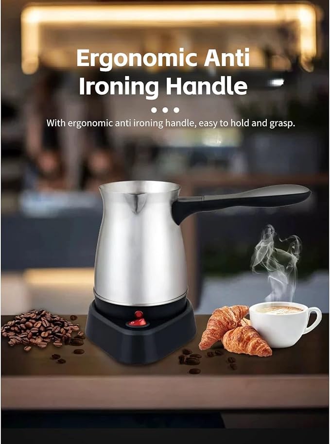 Turkish Coffee Maker 600ml Coffee Warmer Pot with Ergonomic Handle Stainless Steel Turkish Coffee Kettle for Home Electric Turkish Coffee Machine Heats Water Milk Coffee