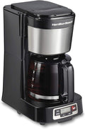 Hamilton Beach 5 Cup Drip Coffee Maker with Easy FrontFill Basket Compact Design Programmable Clock Glass Carafe Auto Pause and Pour Black &amp Stainless Steel (46111)