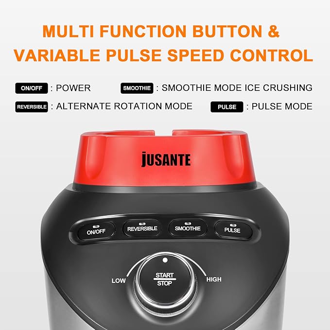 Blender Countertop Blender for Smoothies with 64 oz Glass Jar Kitchen 1200 Watts High Speed Juicer Blender Ice Crusher for Shakes Frozen Drinks (Red)