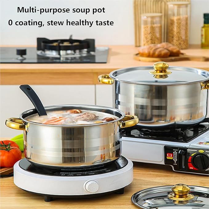 10-Piece Kitchen Pot and Pan Set Non Stick Stainless Steel Cookware Set Kitchen Aid Classic Cooking Set with Lids Soup Pot Compatible with All Cooktops(Gas Electric &amp Induction)Silver