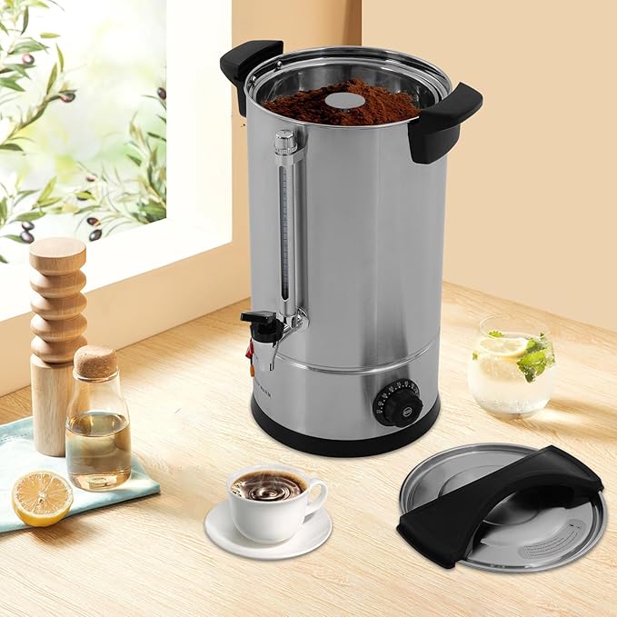 Commercial Coffee Urn 110V Coffee Percolator Commercial Coffee Maker Stainless Steel Coffee Maker Hot Water Beverage Dispenser Electric Coffee Urn For Catering Wedding Party (25L/6.60Gal)