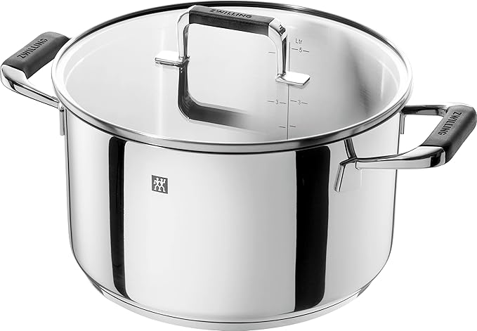 ZWILLING Cornelia Poletto 5-Piece Saucepan Set Suitable for Induction Cookers Stainless Steel with Glass Lid with Silicone Handles Silver
