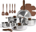CAROTE 19pcs Stainless Steel Cookware Set with Detachable Handle Pots and Pans Set Induction Kitchen Cooking Sets RV/Camping Cookware Removable Handle Oven Safe Woodgrain