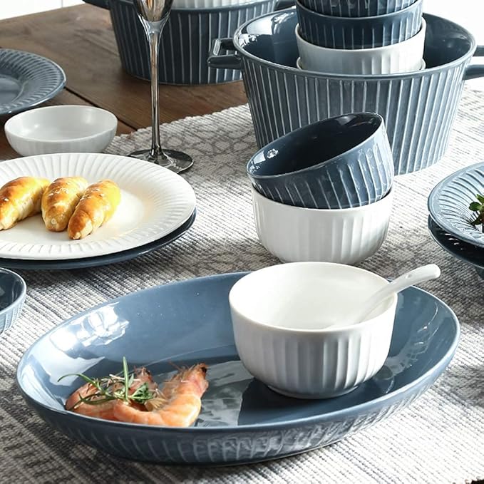 Dinner SetCeramics Dinner Sets 40 Pieces Retro Vertical Pattern Porcelain Dinnerware Combination Set For Family Party | Cereals Bowls And Steak Plates Sets