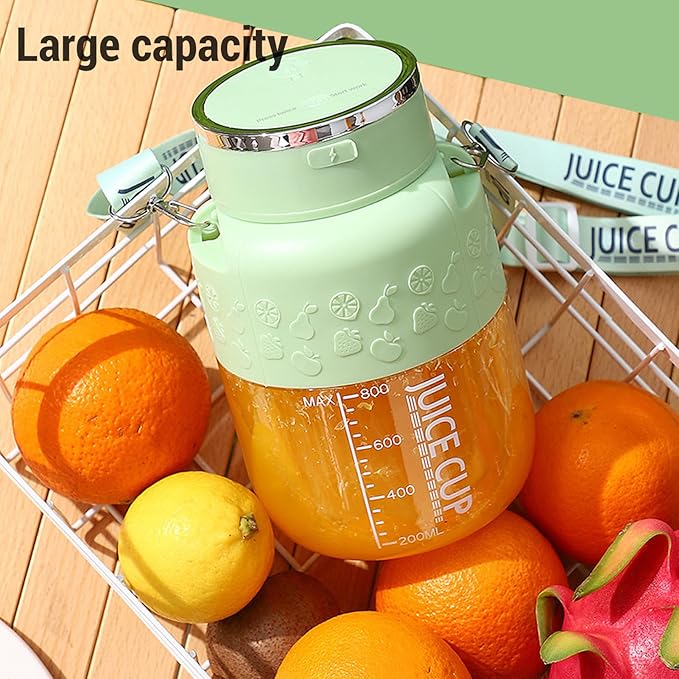 Portable Juicer Cup 800ml Rechargeable Detachable Electric Blender with Strap Straws for Office Gym Home Camping Travel Personal Juicer Bottle for Shakes Smoothies (Green)