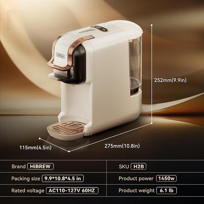 HIBREW H2B 5-in-1 Pod Coffee Maker - Compatible With 4 Coffee Capsule as Well as Espresso Powder Makes Iced Coffee Espresso Cappuccino Long Black. Hotel Kitchen Coffee Machine