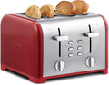 Kenmore Toaster 4 Slice - Extra Wide Slot Countertop Kitchen Appliance Defrost Function Grille-Pain 9 Shade Settings Compact Design Easy Clean Crumb Tray Bread Bagel Stainless Steel &amp Red