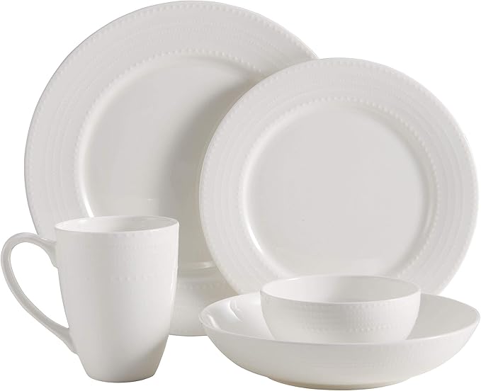 Mikasa Annabele Chip Resistant 40-Piece Dinnerware Set Service For 8White &amp Delray 14-Inch Oval Platter and 9-Inch Vegetable Bowl Set White -