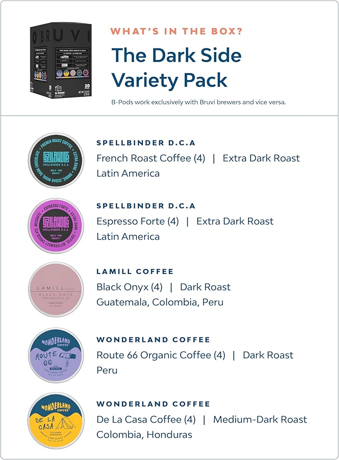 BRUVI The Dark Roast Bundle | Gen 3 Single-Serve Coffee System | Cream Color | Includes 20 Dark Roast Coffee and Espresso B-Pods